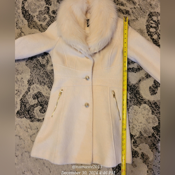 Guess Wool Blend Pea Coat Faux Fur Designer Luxury Celeb Removable Collar #74 - Picture 10 of 11